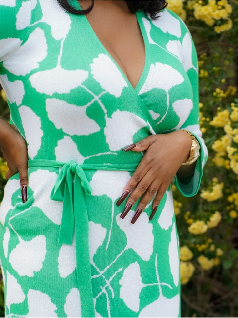 Diane Von Furstenberg x Target Green and White Wrap Top